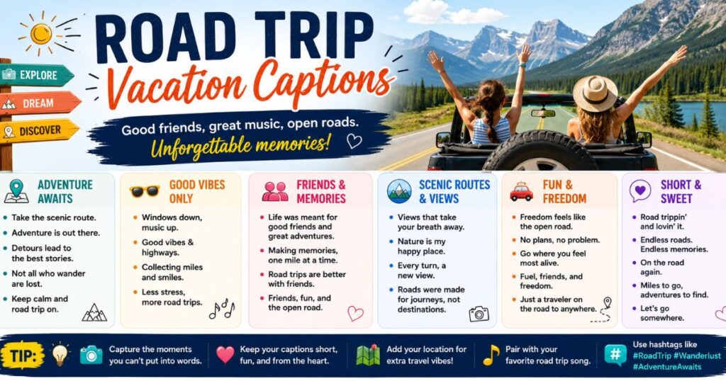 Road Trip Vacation Captions
