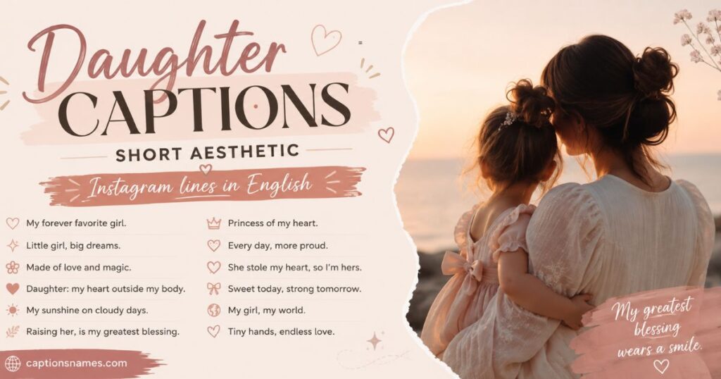 Daughter captions short aesthetic Instagram lines in English